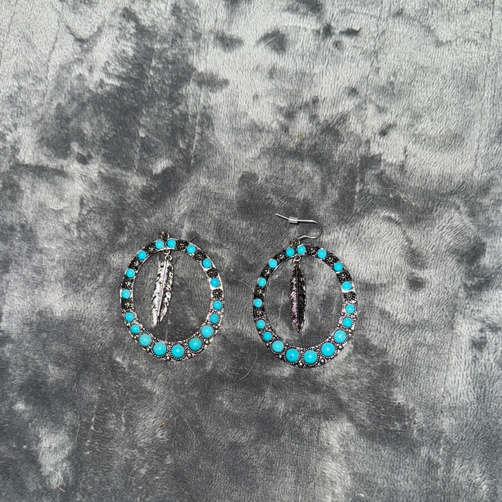 Turquoise and Silver Feather Earrings
